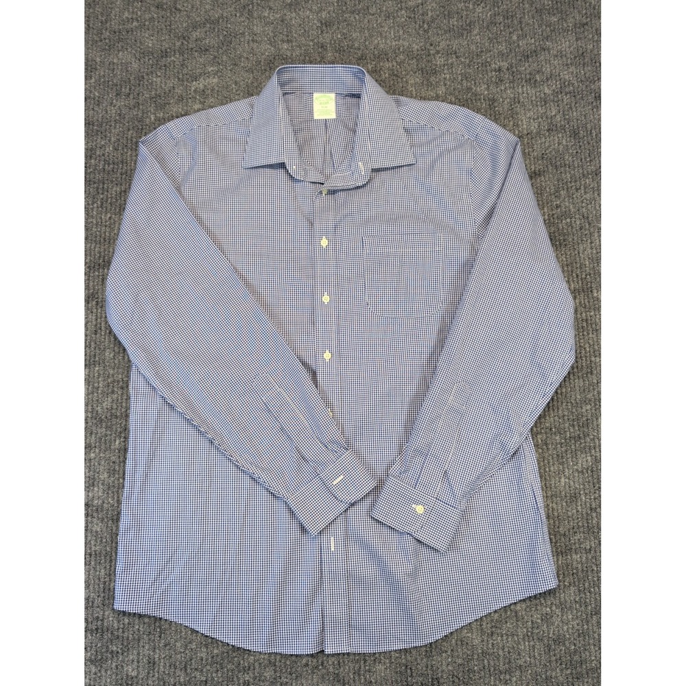 BROOKS BROTHERS 16 1/2 - 35 Slim Men's Long Sleeve Dress Shirt Plaid Blue